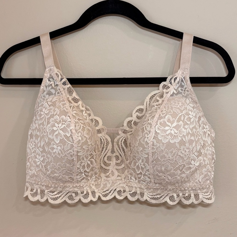 Bali Floral Lace Bralette in Tan, XL, EUC